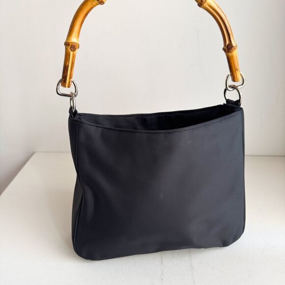 Vintage Banana Republic Black Nylon Bag w Bamboo Handle - Picture 4 of 9